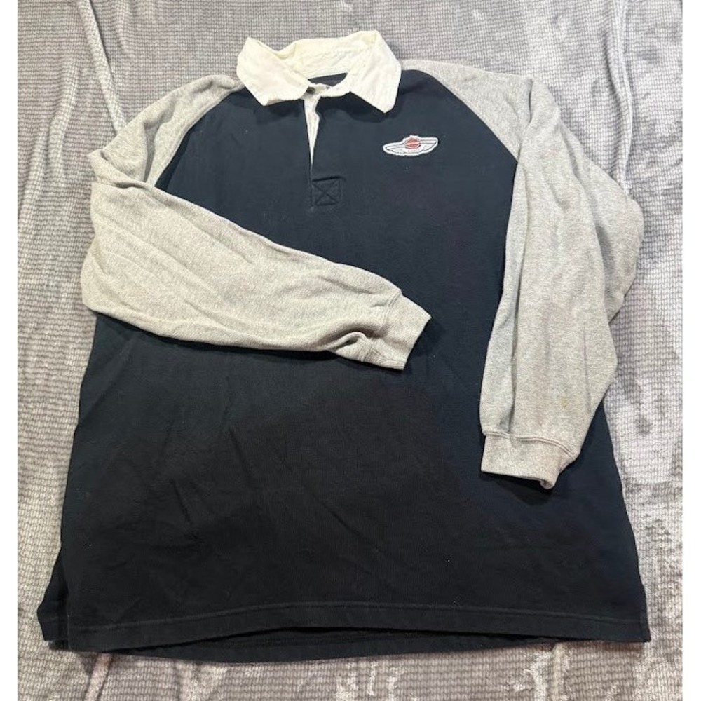 Harley Davidson Mens Rugby Shirt Long Sleeve Colorblock Navy Gray Winged Logo XL
